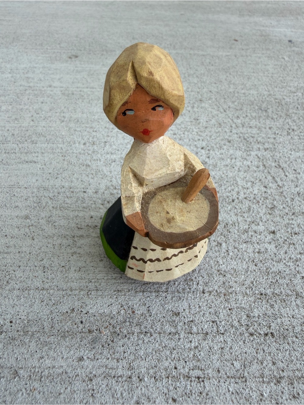 Hand Carved Scandinavian Wooden Girl Figurine Bowl Spoon Folk Art-Scandinavia